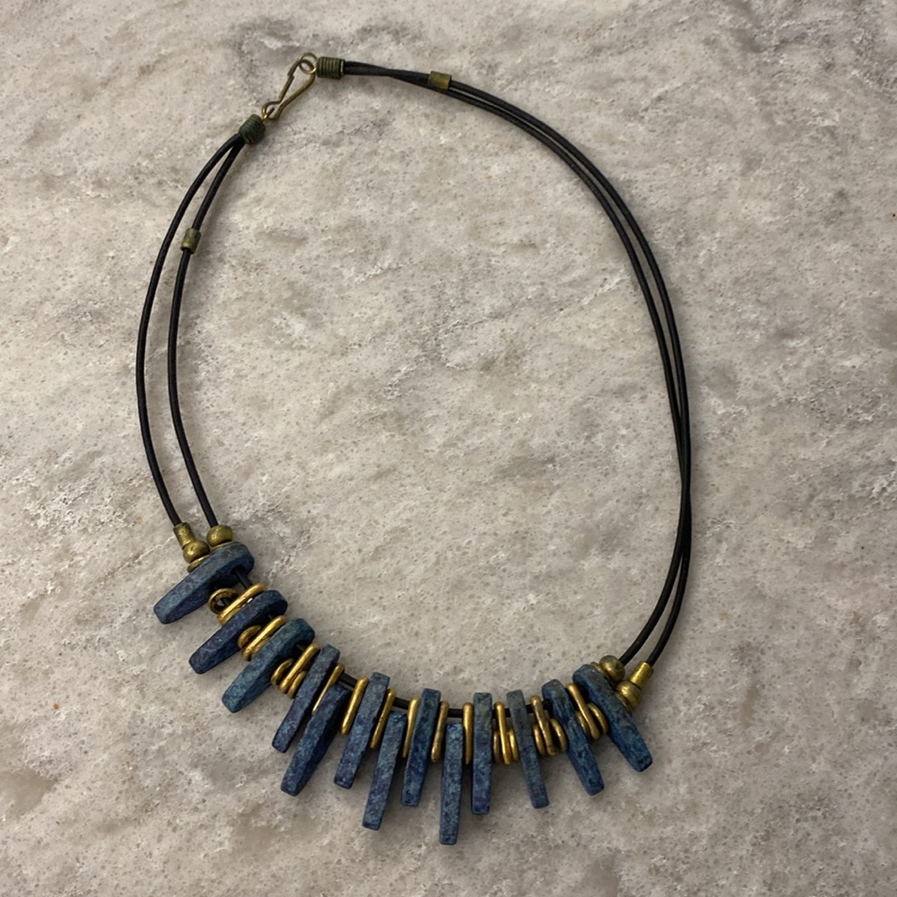 Elegant Gold and Denim Necklace